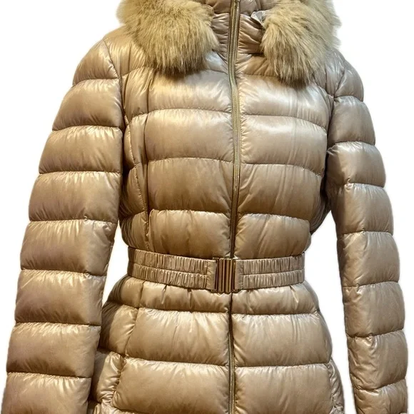 Herno Shimmering Gold Puffer Jacket with detachable Fox Fur Collar - Picture 2 of 16
